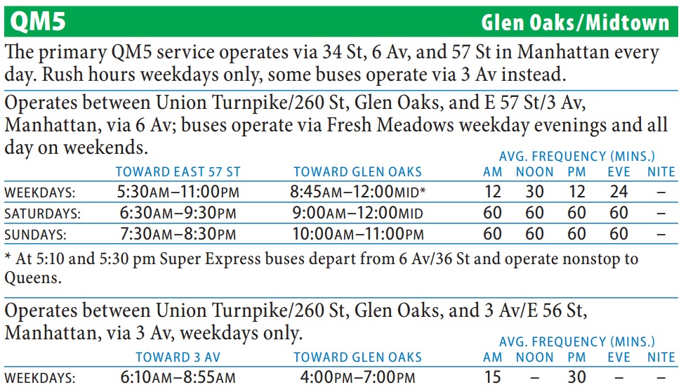 QM5 Bus Route - Queens iTapinfo