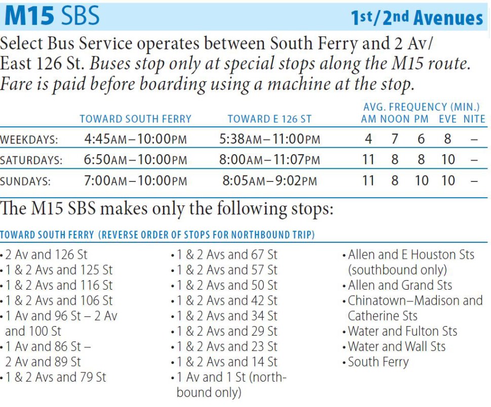 M15  Bus Route - Maps - Schedules