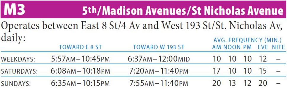 M3 Bus Route - Maps - Schedules